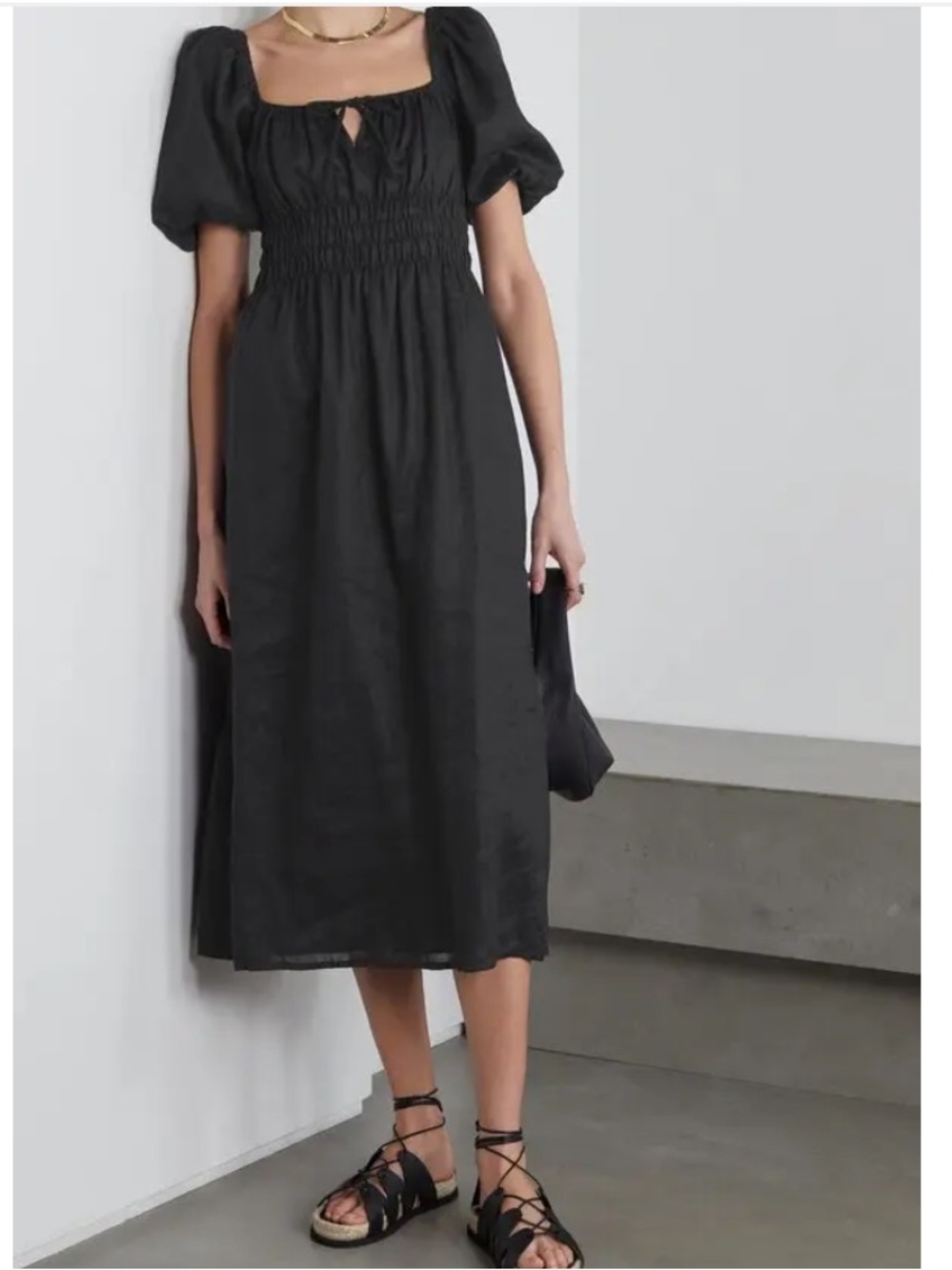 FAITHFULL THE BRAND Net Sustain Maurelle Tie-Detailed Shirred Linen Midi Dress